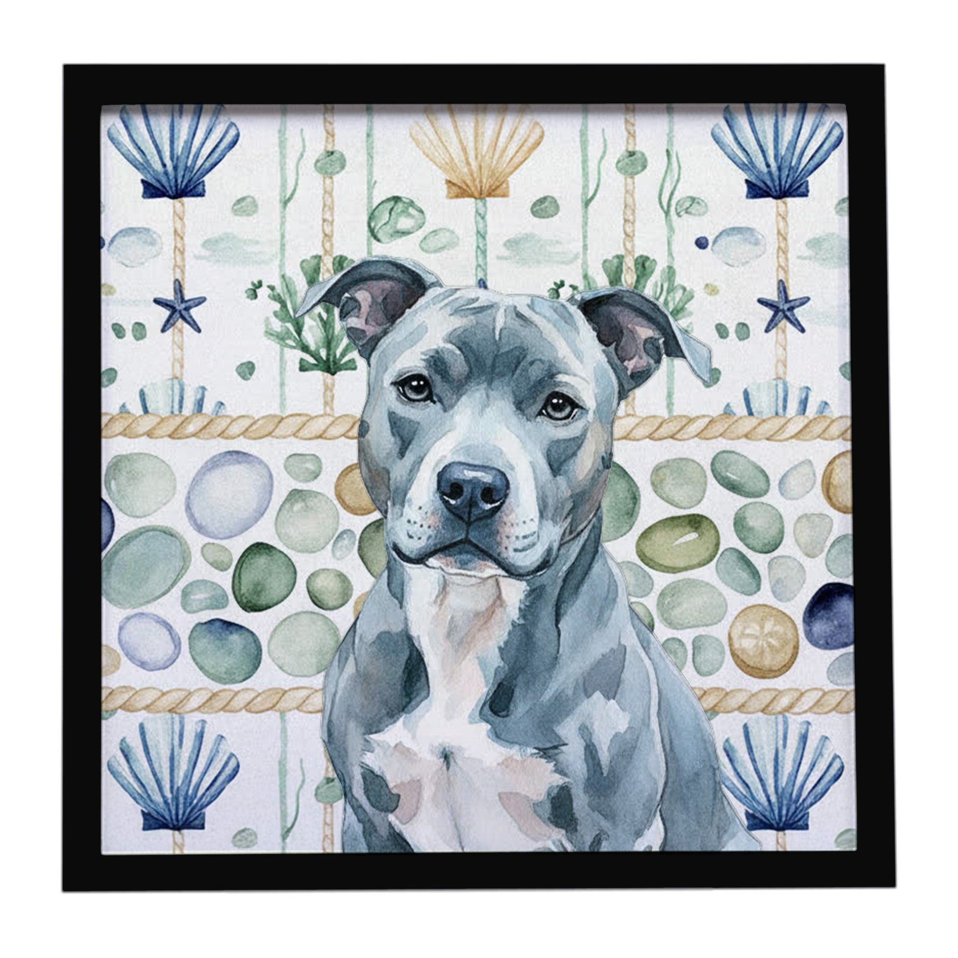 Buy this Blue American Staffordshire Terrier Coastal Sea Glass Framed Metal Print