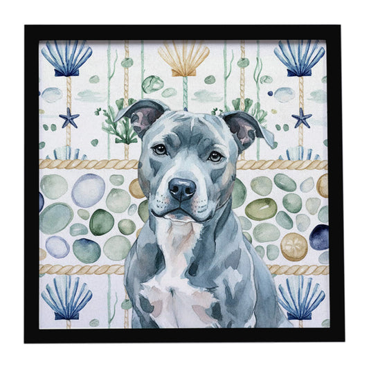 Buy this Blue American Staffordshire Terrier Coastal Sea Glass Framed Metal Print