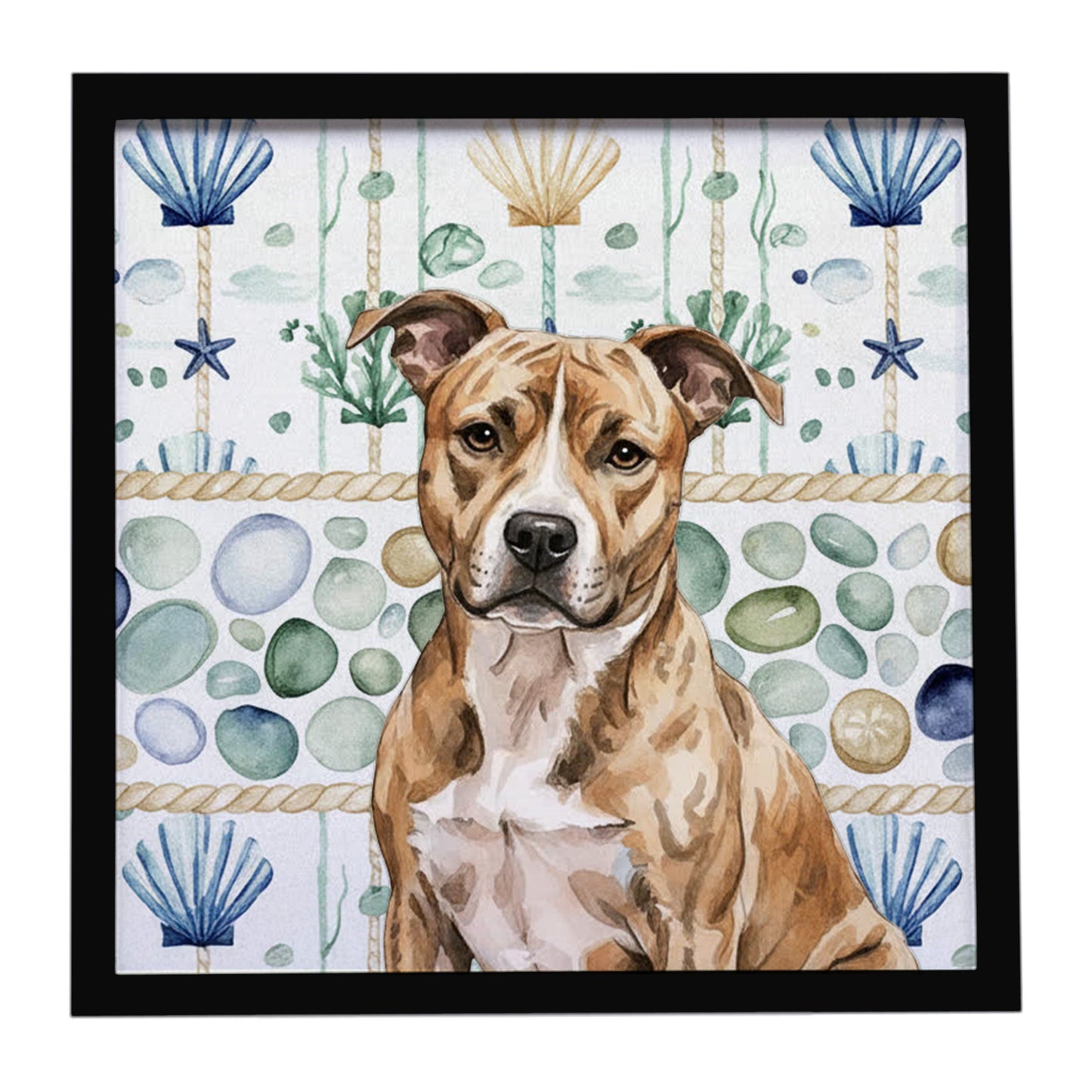 Buy this Brindle American Staffordshire Terrier Coastal Sea Glass Framed Metal Print