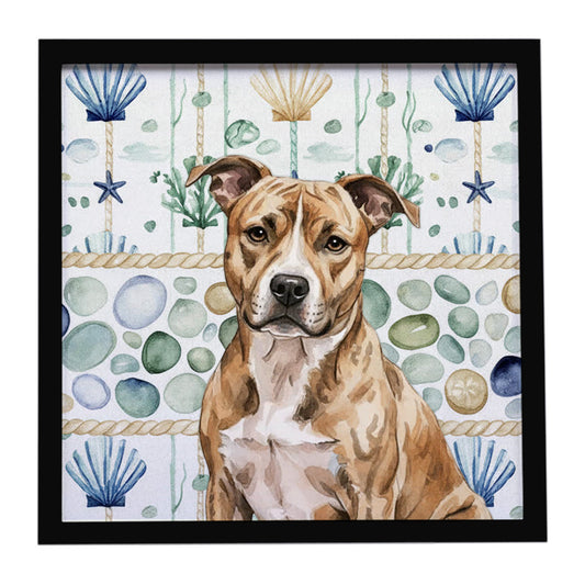 Buy this Brindle American Staffordshire Terrier Coastal Sea Glass Framed Metal Print