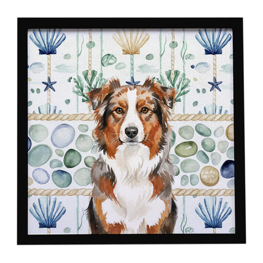 Buy this Red Merle Australian Shepherd Coastal Sea Glass Framed Metal Print