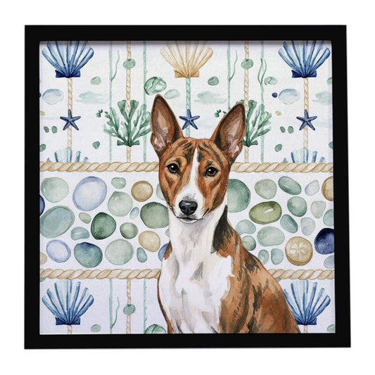 Buy this Brindle and White Basenji Coastal Sea Glass Framed Metal Print