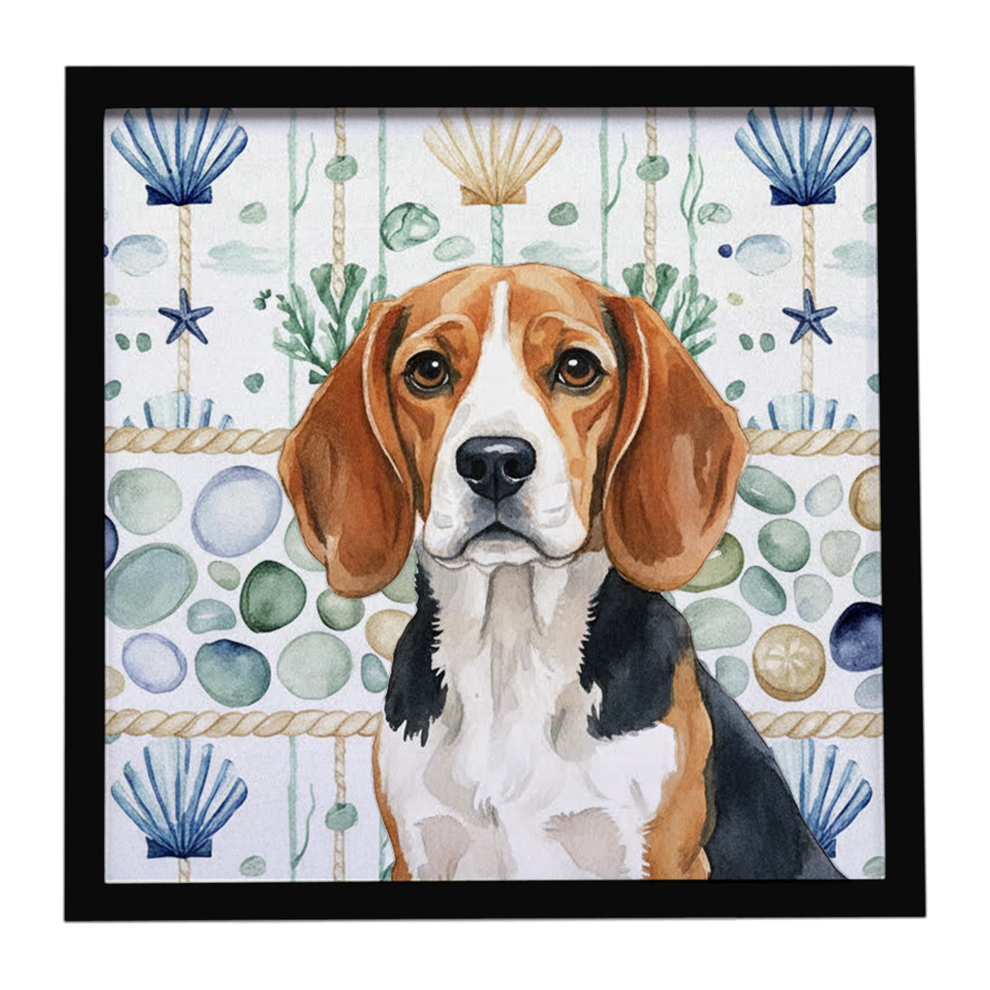 Buy this Beagle Coastal Sea Glass Framed Metal Print