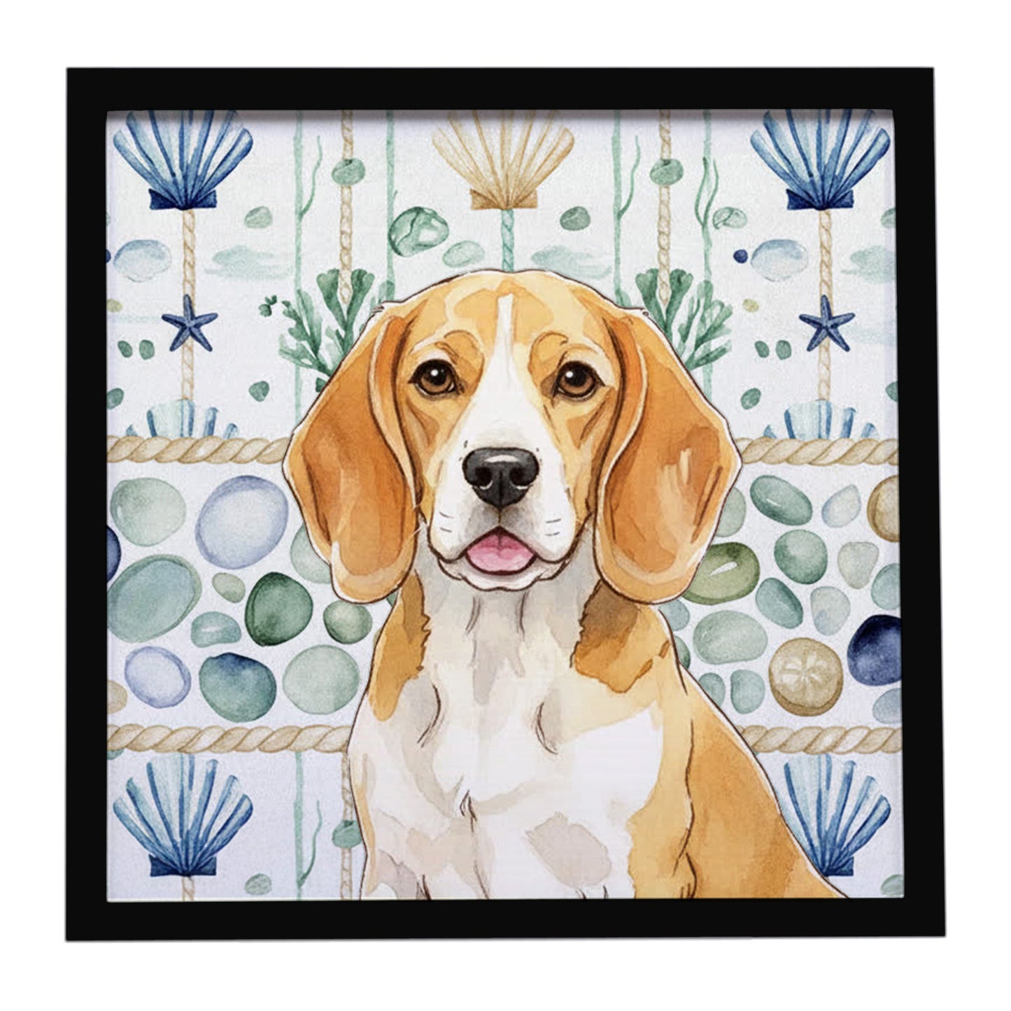 Buy this Lemon and White Beagle Coastal Sea Glass Framed Metal Print