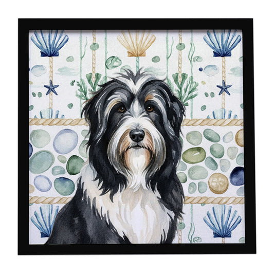 Buy this Black Bearded Collie Coastal Sea Glass Framed Metal Print