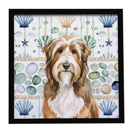 Buy this Brown Bearded Collie Coastal Sea Glass Framed Metal Print
