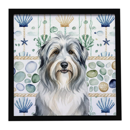 Buy this Bearded Collie Coastal Sea Glass Framed Metal Print