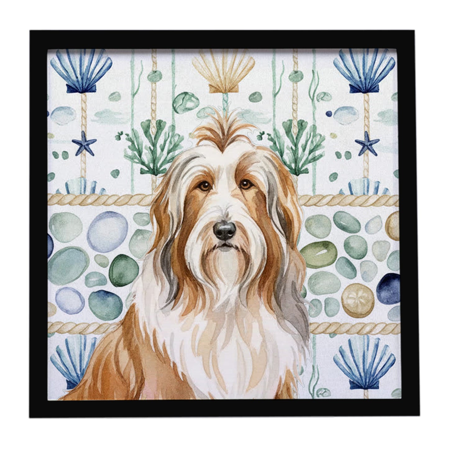 Buy this Fawn Bearded Collie Coastal Sea Glass Framed Metal Print
