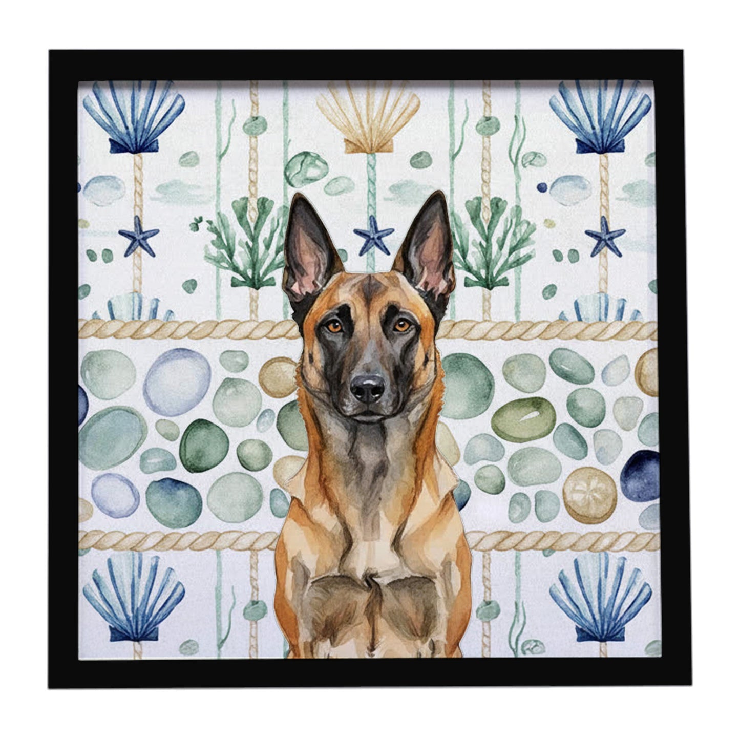 Buy this Belgian Malinois Coastal Sea Glass Framed Metal Print
