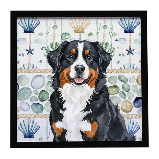 Buy this Bernese Mountain Dog Coastal Sea Glass Framed Metal Print