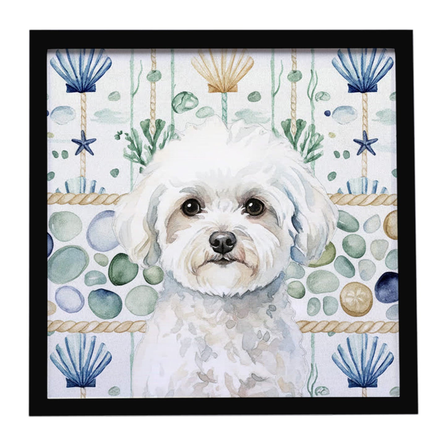 Buy this Bichon Frise Coastal Sea Glass Framed Metal Print