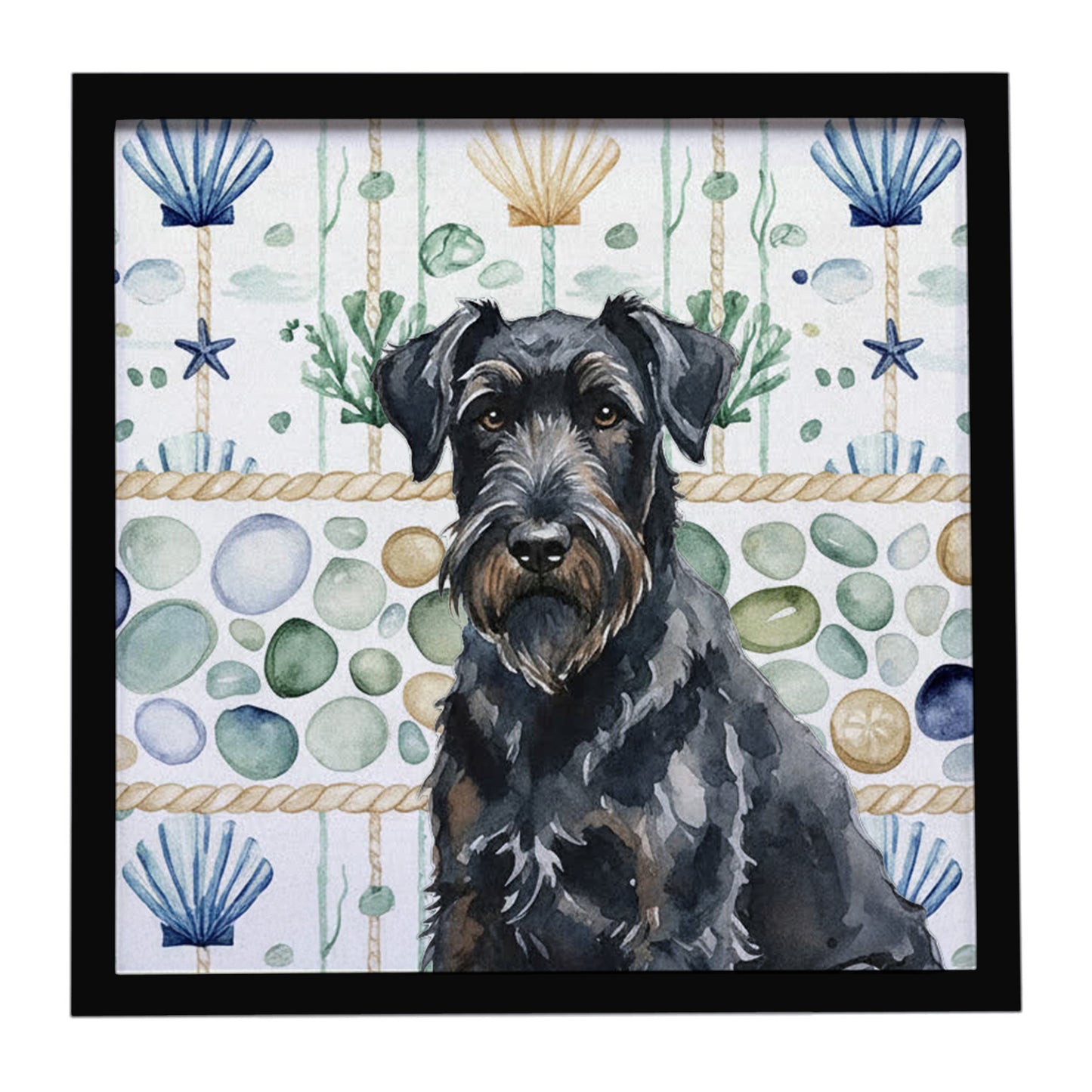 Buy this Black Russian Terrier Coastal Sea Glass Framed Metal Print