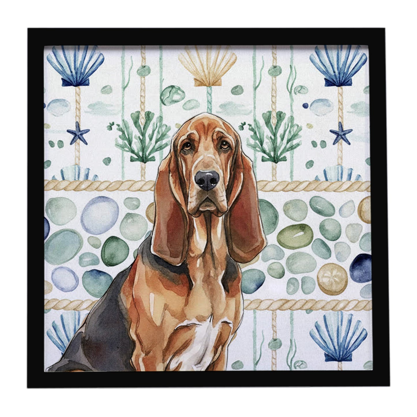 Buy this Liver and Tan Bloodhound Coastal Sea Glass Framed Metal Print