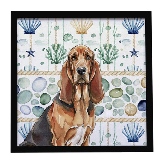 Buy this Liver and Tan Bloodhound Coastal Sea Glass Framed Metal Print
