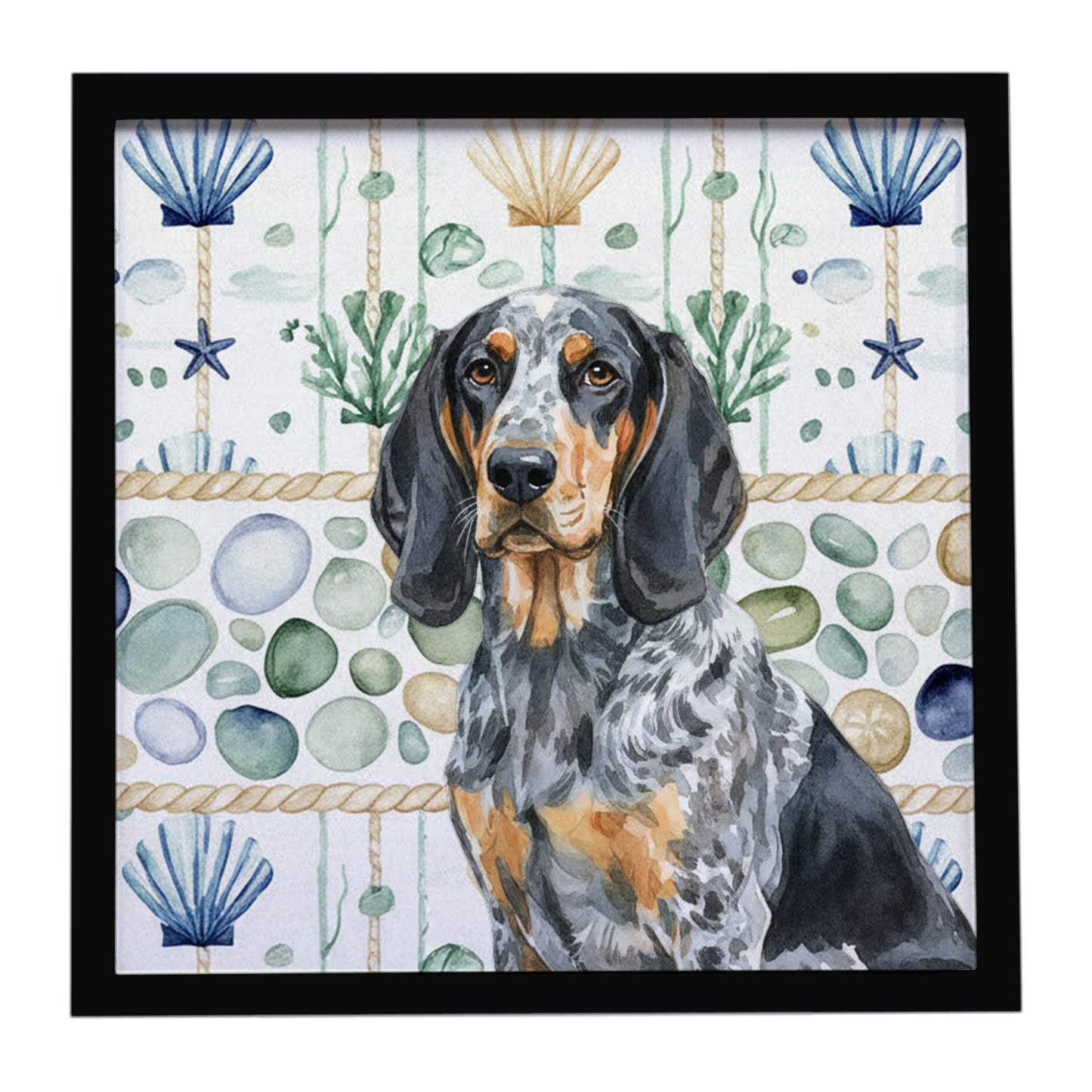 Buy this Bluetick Coonhound Coastal Sea Glass Framed Metal Print