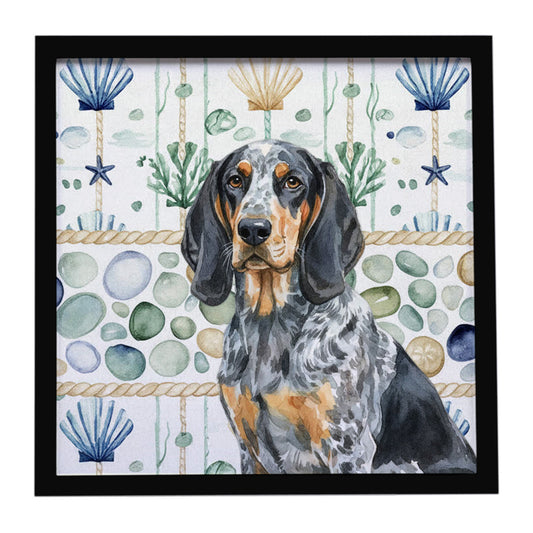 Buy this Bluetick Coonhound Coastal Sea Glass Framed Metal Print