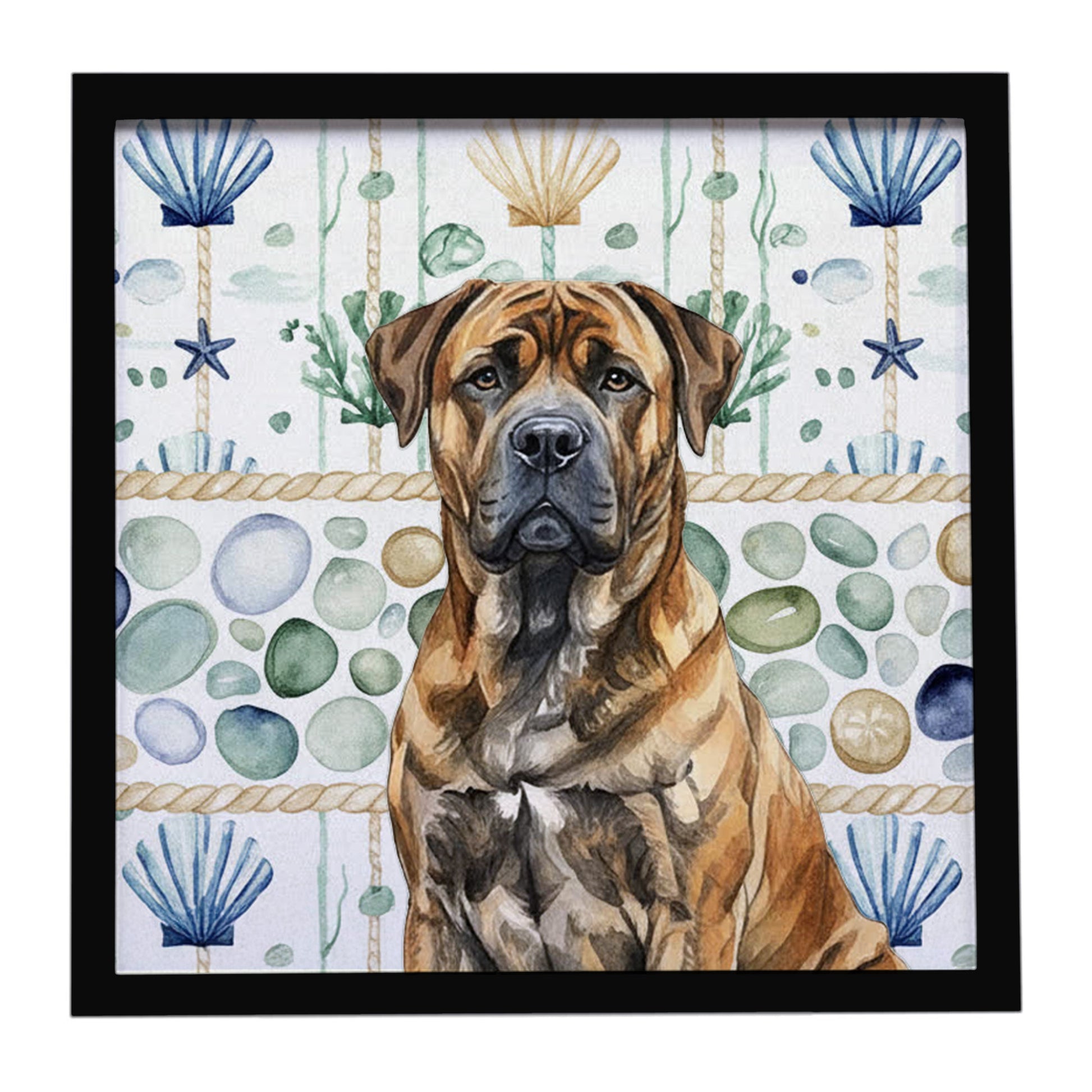 Buy this Brindle Boerboel Coastal Sea Glass Framed Metal Print