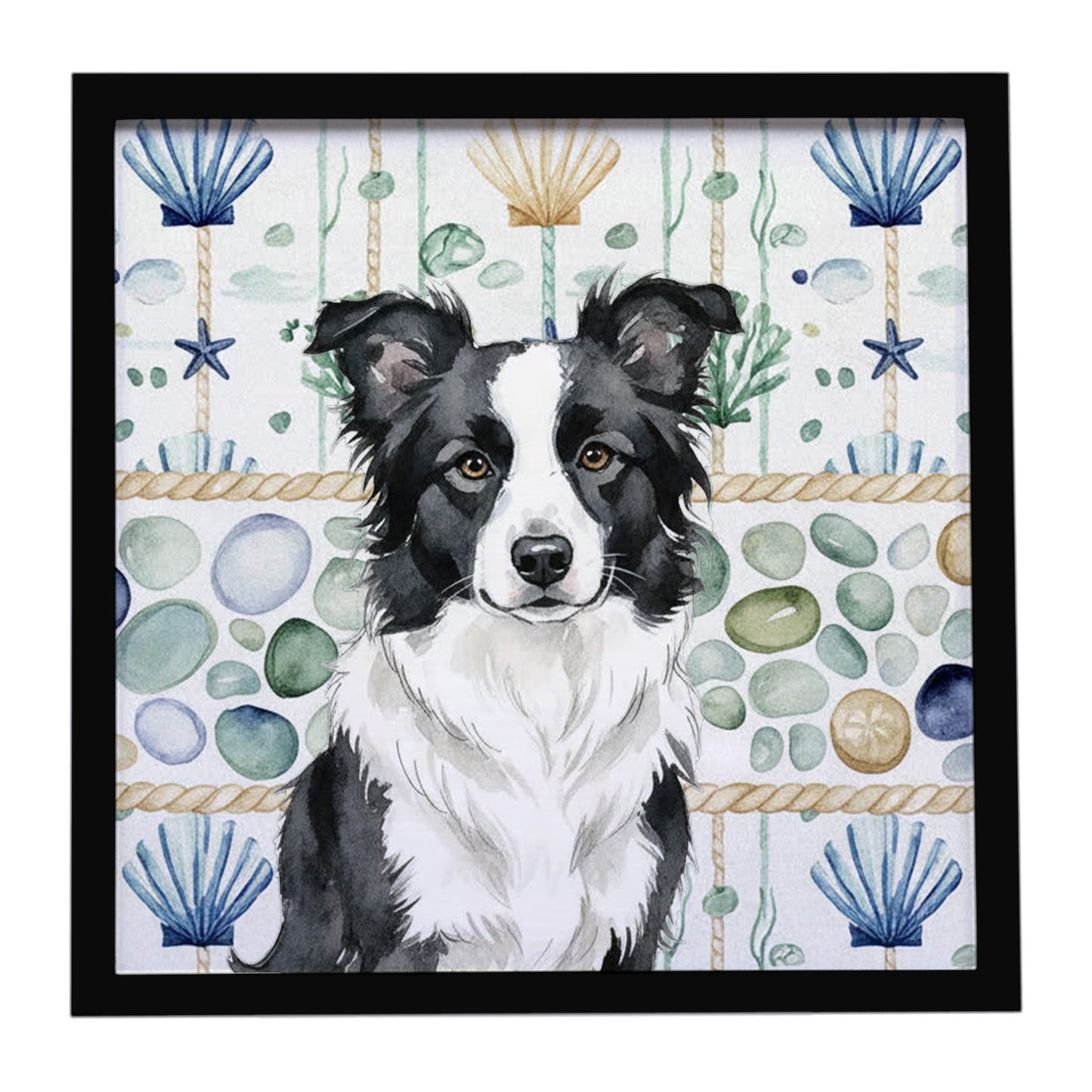 Buy this Border Collie Coastal Sea Glass Framed Metal Print