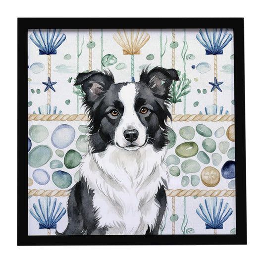 Buy this Border Collie Coastal Sea Glass Framed Metal Print