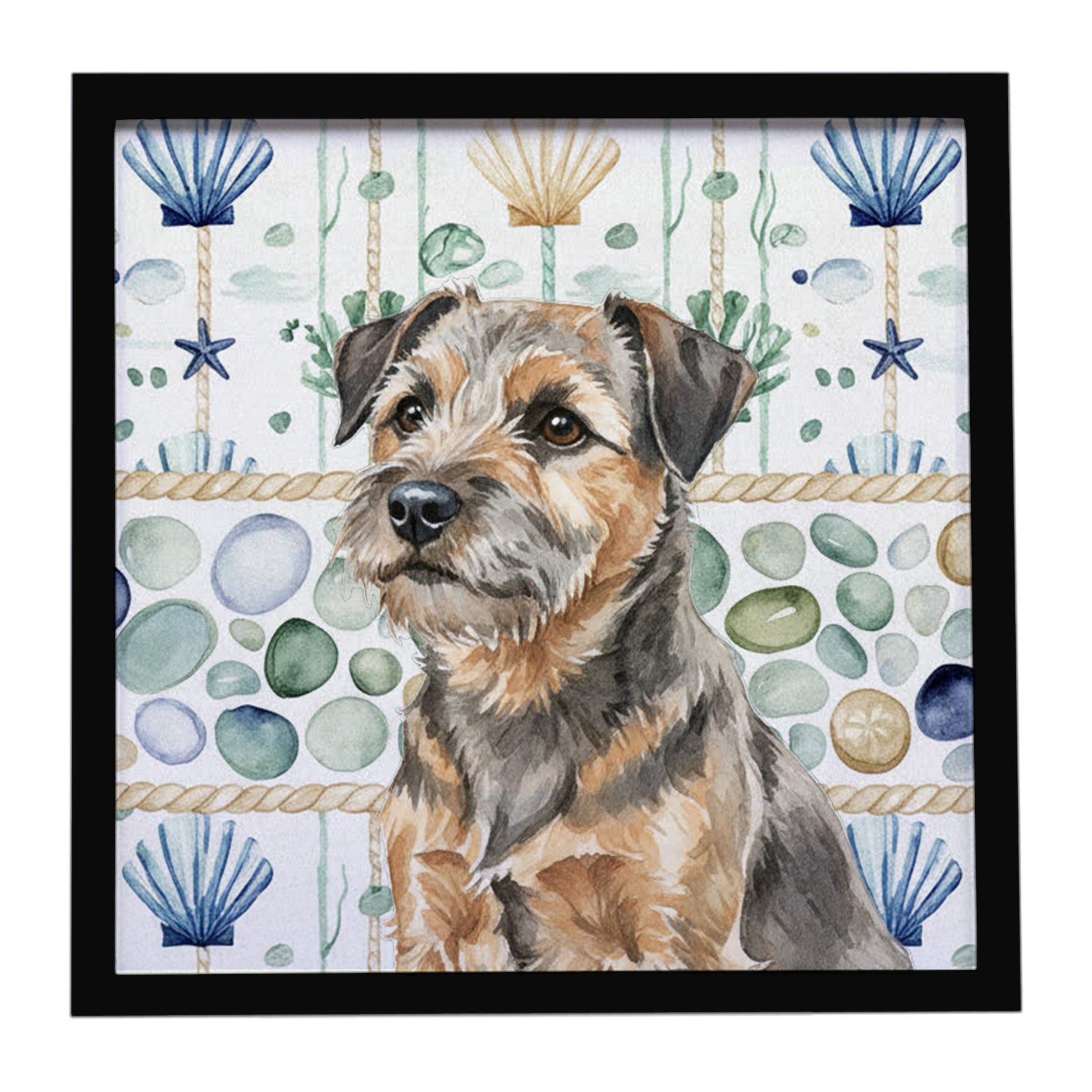 Buy this Grizzle and Tan Border Terrier Coastal Sea Glass Framed Metal Print