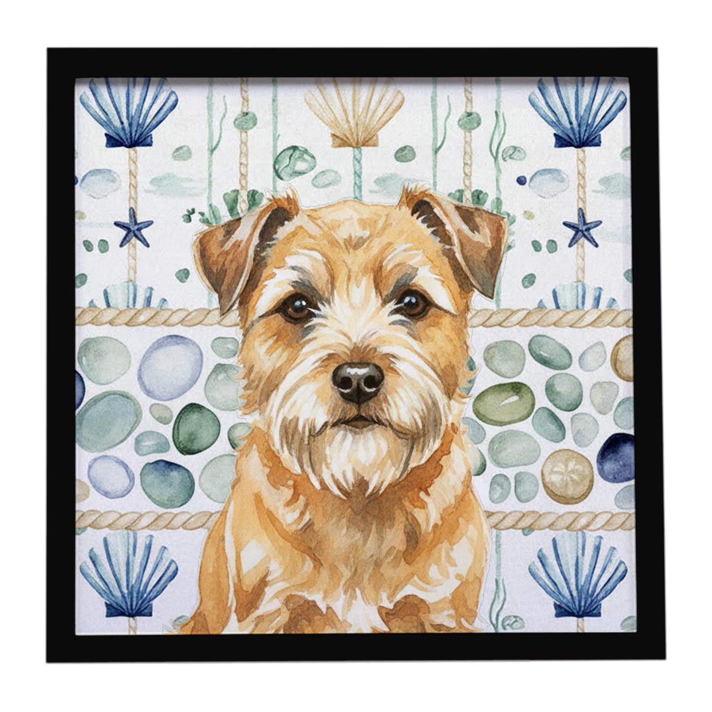 Buy this Wheaten Border Terrier Coastal Sea Glass Framed Metal Print