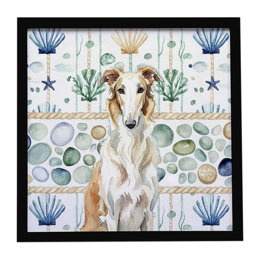 Buy this Borzoi Coastal Sea Glass Framed Metal Print