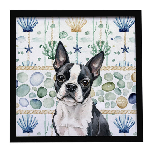 Buy this Boston Terrier Coastal Sea Glass Framed Metal Print