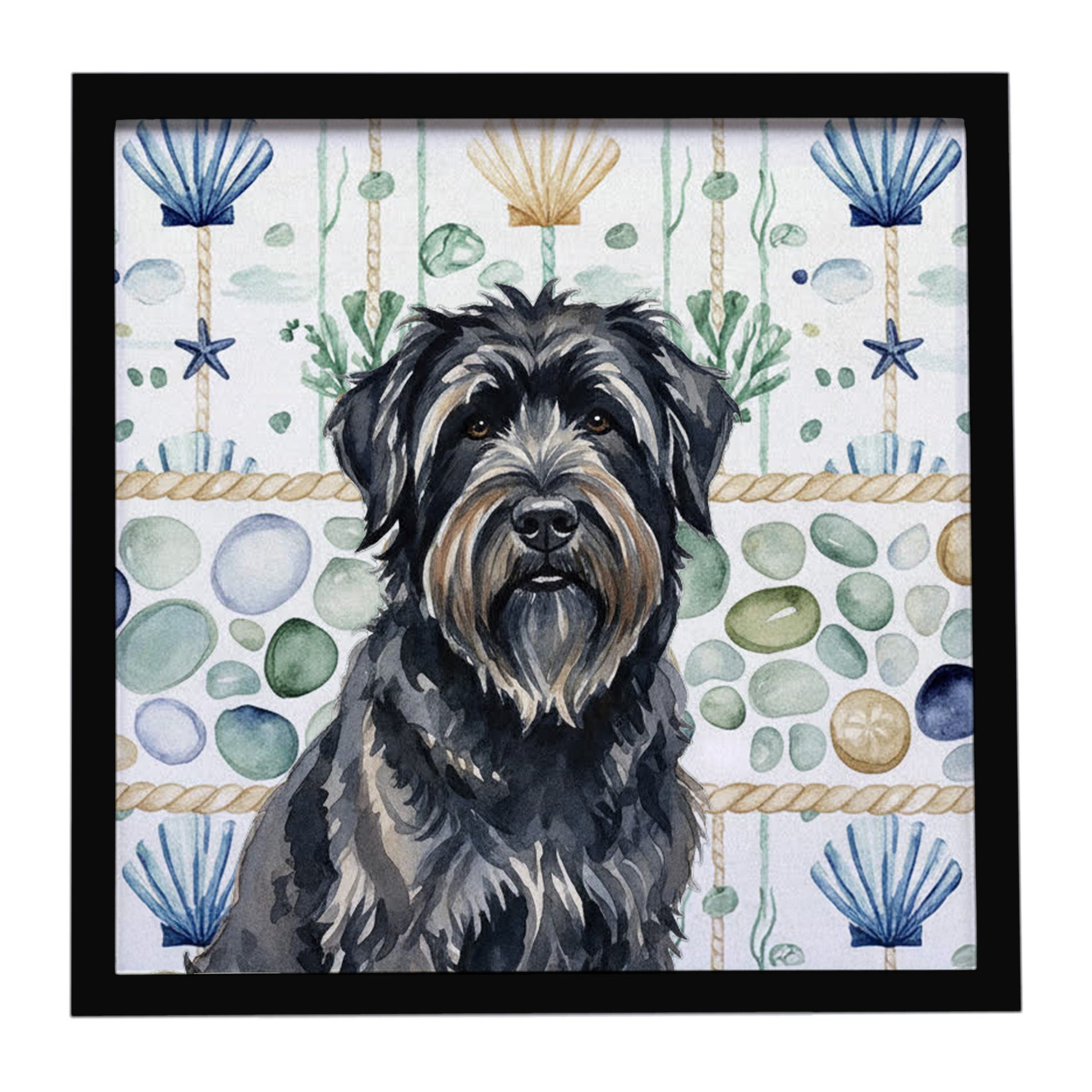 Buy this Bouvier des Flandres Coastal Sea Glass Framed Metal Print