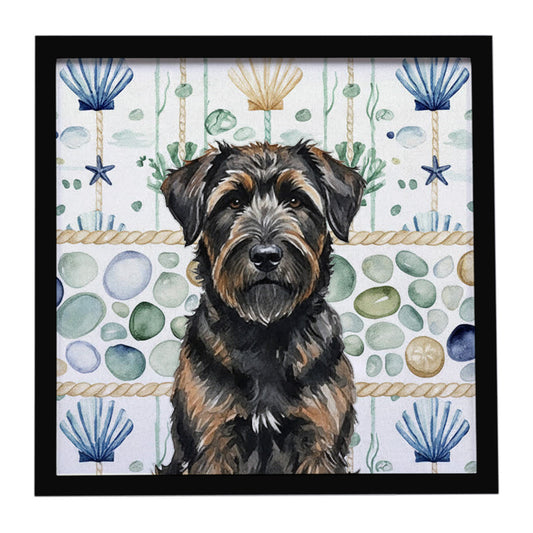 Buy this Brindle Bouvier des Flandres Coastal Sea Glass Framed Metal Print