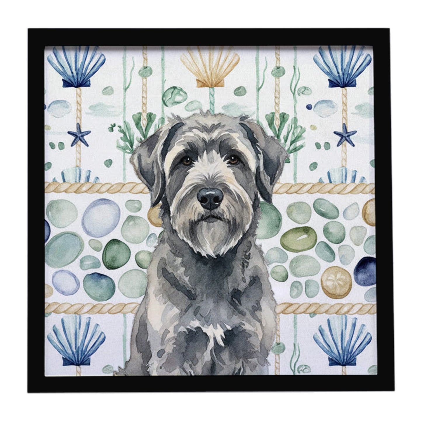 Buy this Gray Bouvier des Flandres Coastal Sea Glass Framed Metal Print