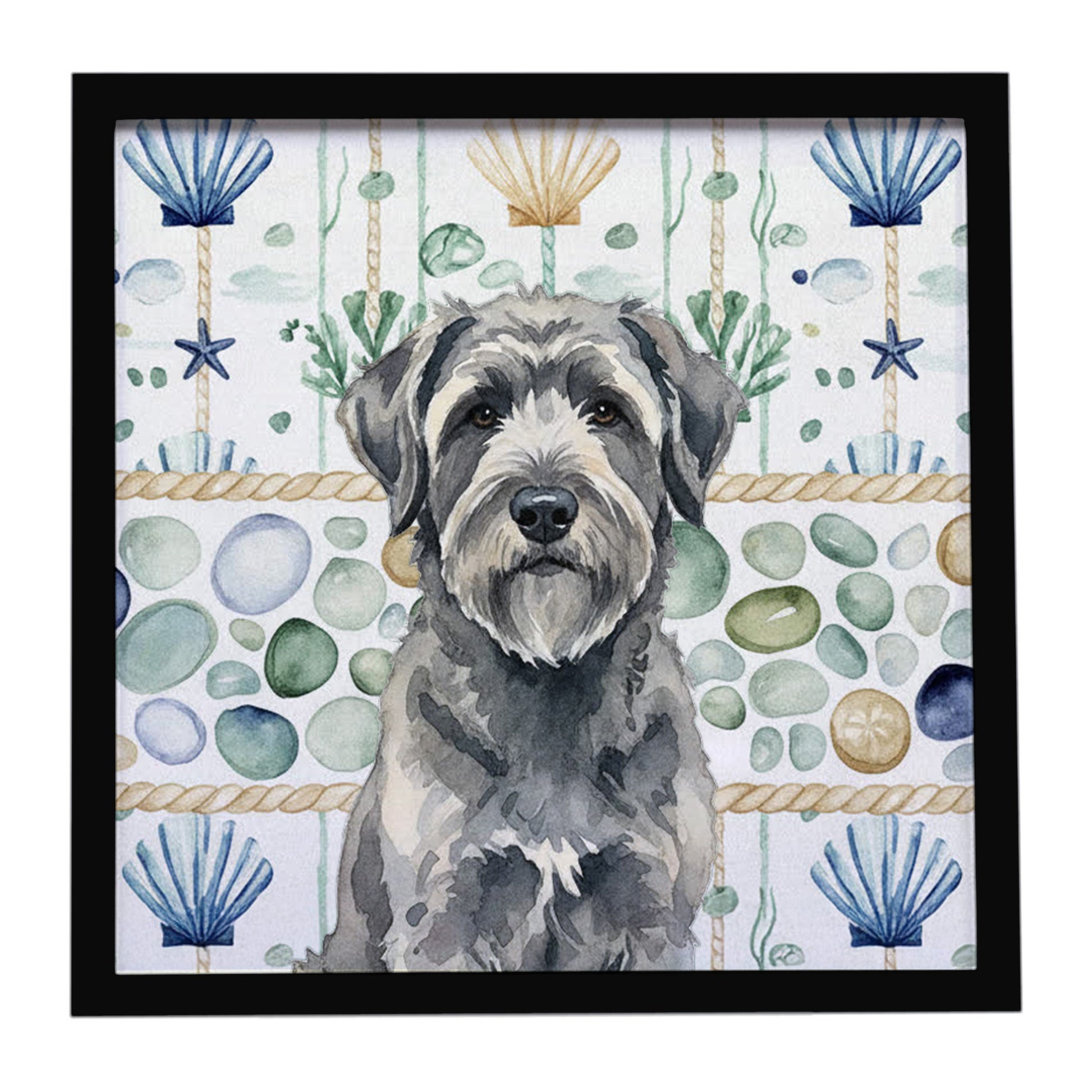 Buy this Gray Bouvier des Flandres Coastal Sea Glass Framed Metal Print