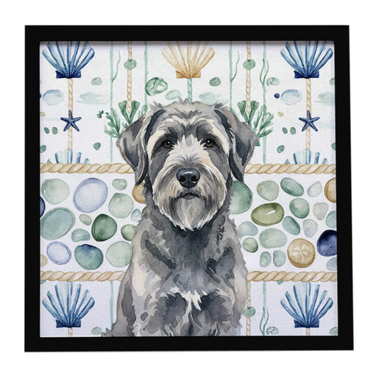 Buy this Gray Bouvier des Flandres Coastal Sea Glass Framed Metal Print