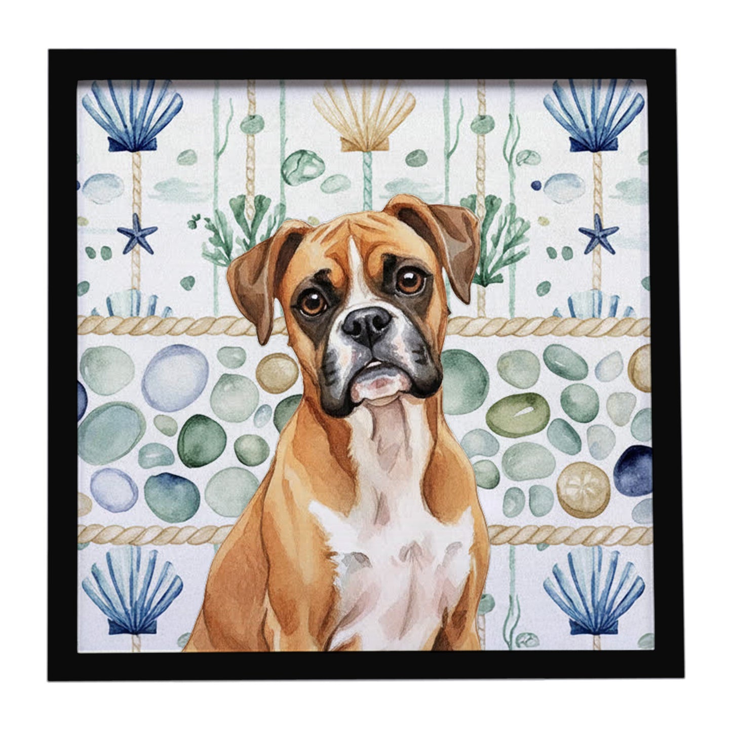 Buy this Boxer Coastal Sea Glass Framed Metal Print