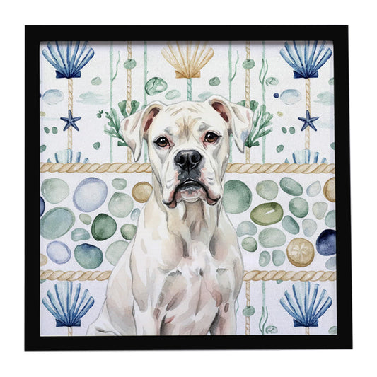 Buy this White Boxer Coastal Sea Glass Framed Metal Print