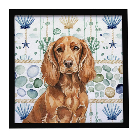 Buy this Boykin Spaniel Coastal Sea Glass Framed Metal Print