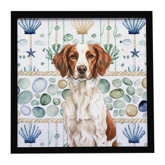 Buy this Liver and White Brittany Coastal Sea Glass Framed Metal Print