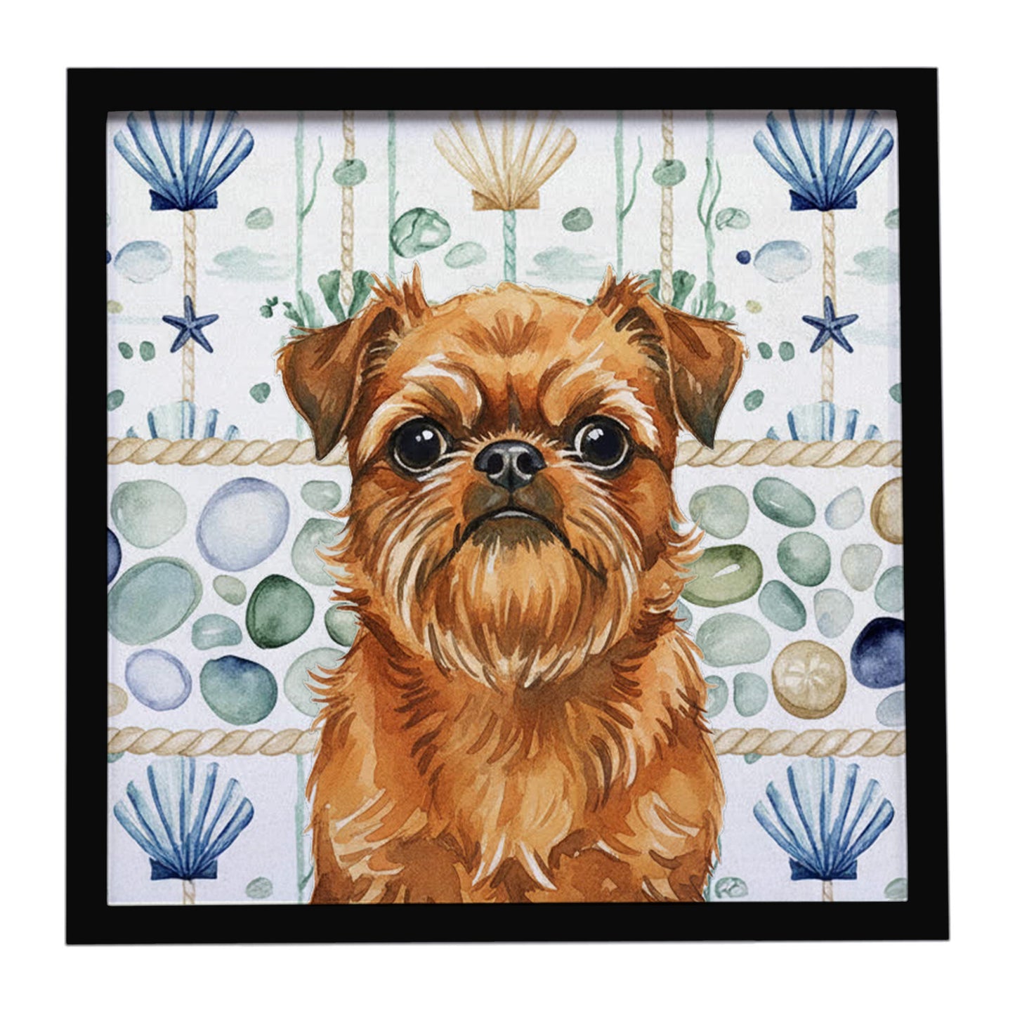 Buy this Belge Brussels Griffon Coastal Sea Glass Framed Metal Print