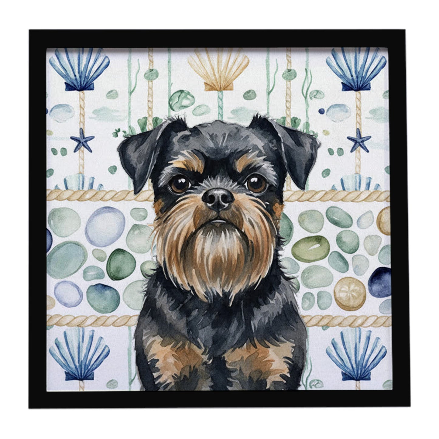 Buy this Black and Tan Brussels Griffon Coastal Sea Glass Framed Metal Print