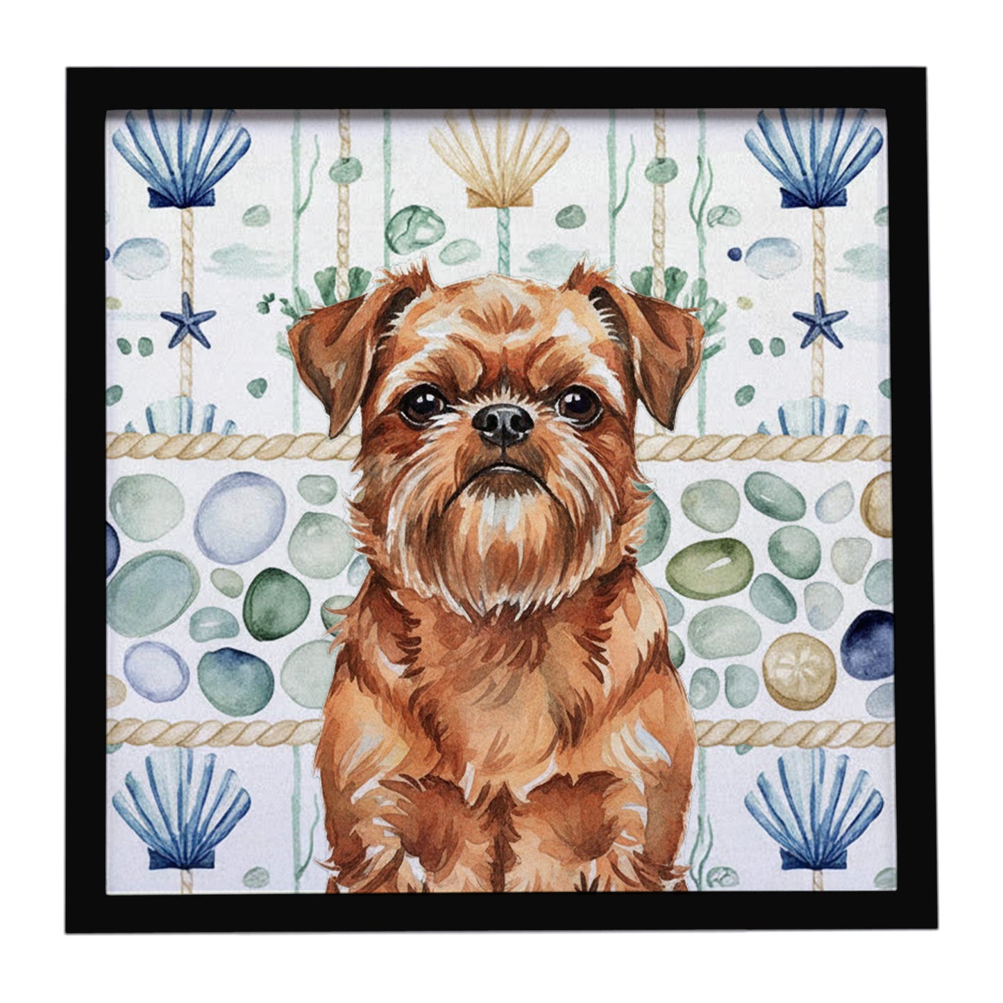 Buy this Red Brussels Griffon Coastal Sea Glass Framed Metal Print