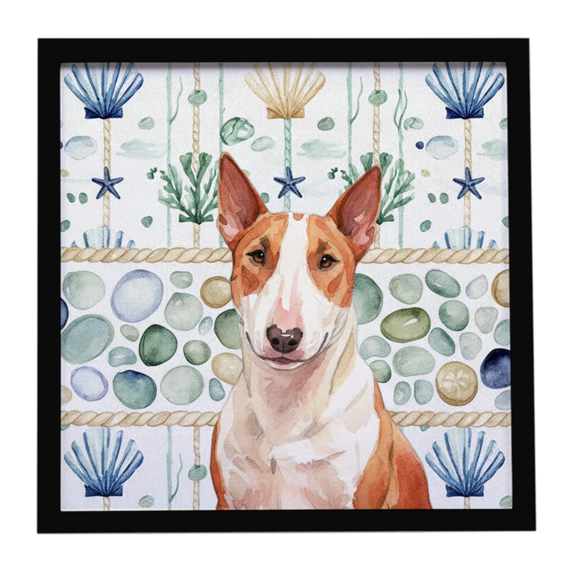 Buy this Red and White Bull Terrier Coastal Sea Glass Framed Metal Print