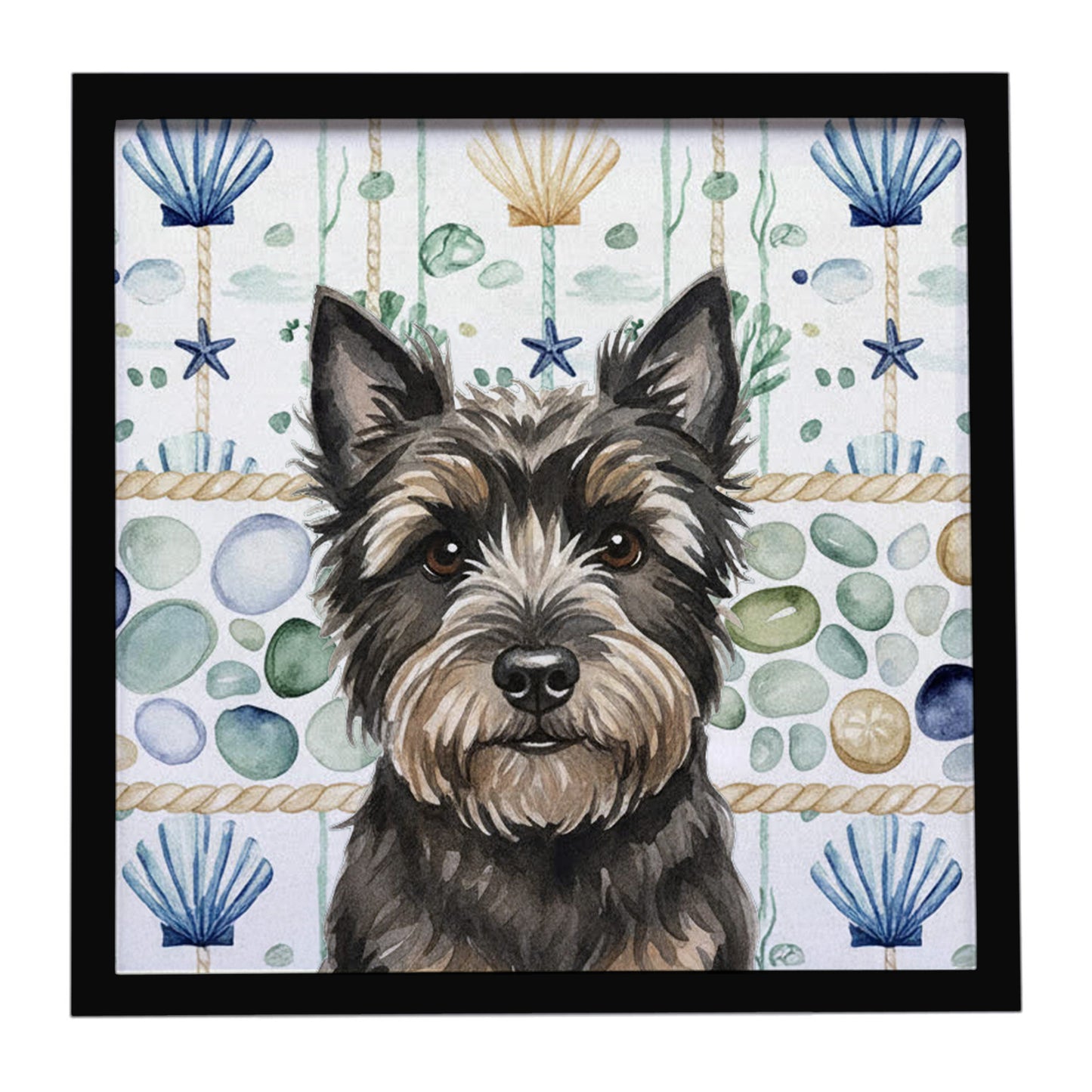 Buy this Black Cairn Terrier Coastal Sea Glass Framed Metal Print