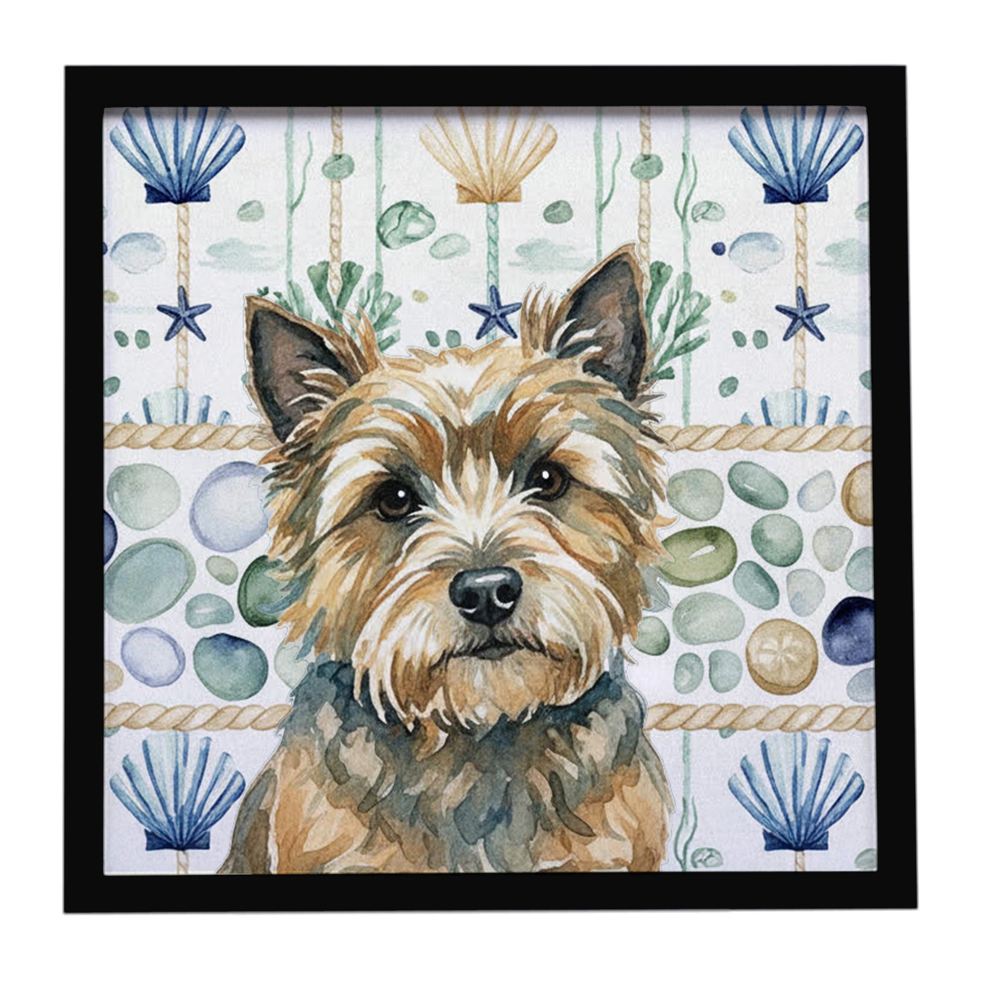 Buy this Cairn Terrier Coastal Sea Glass Framed Metal Print