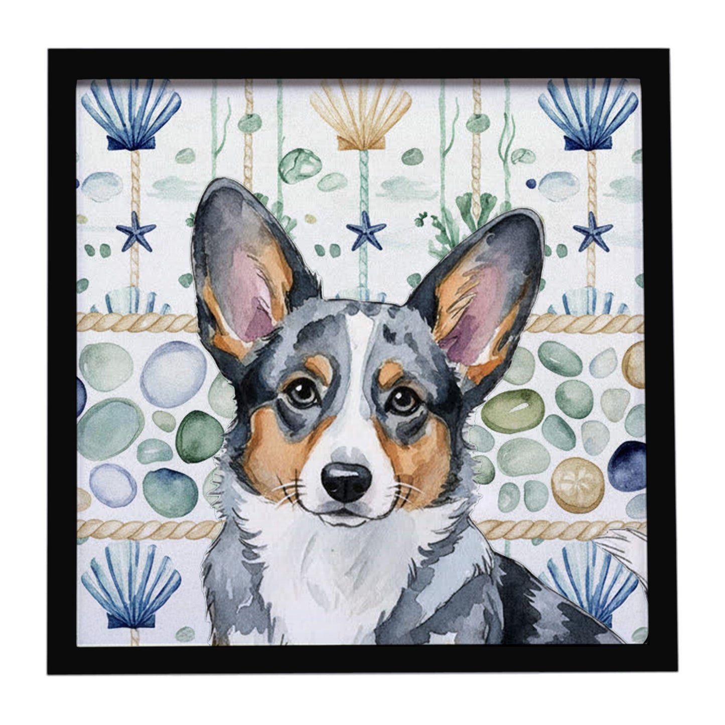 Buy this Blue Merle Cardigan Welsh Corgi Coastal Sea Glass Framed Metal Print