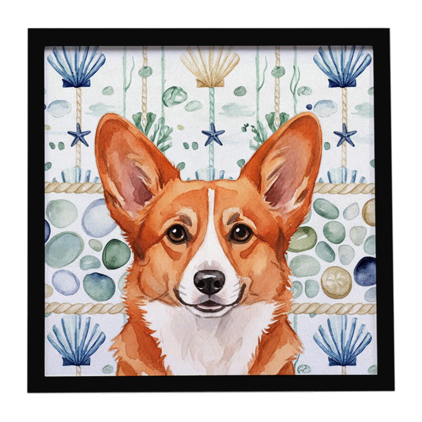 Buy this Red Cardigan Welsh Corgi Coastal Sea Glass Framed Metal Print