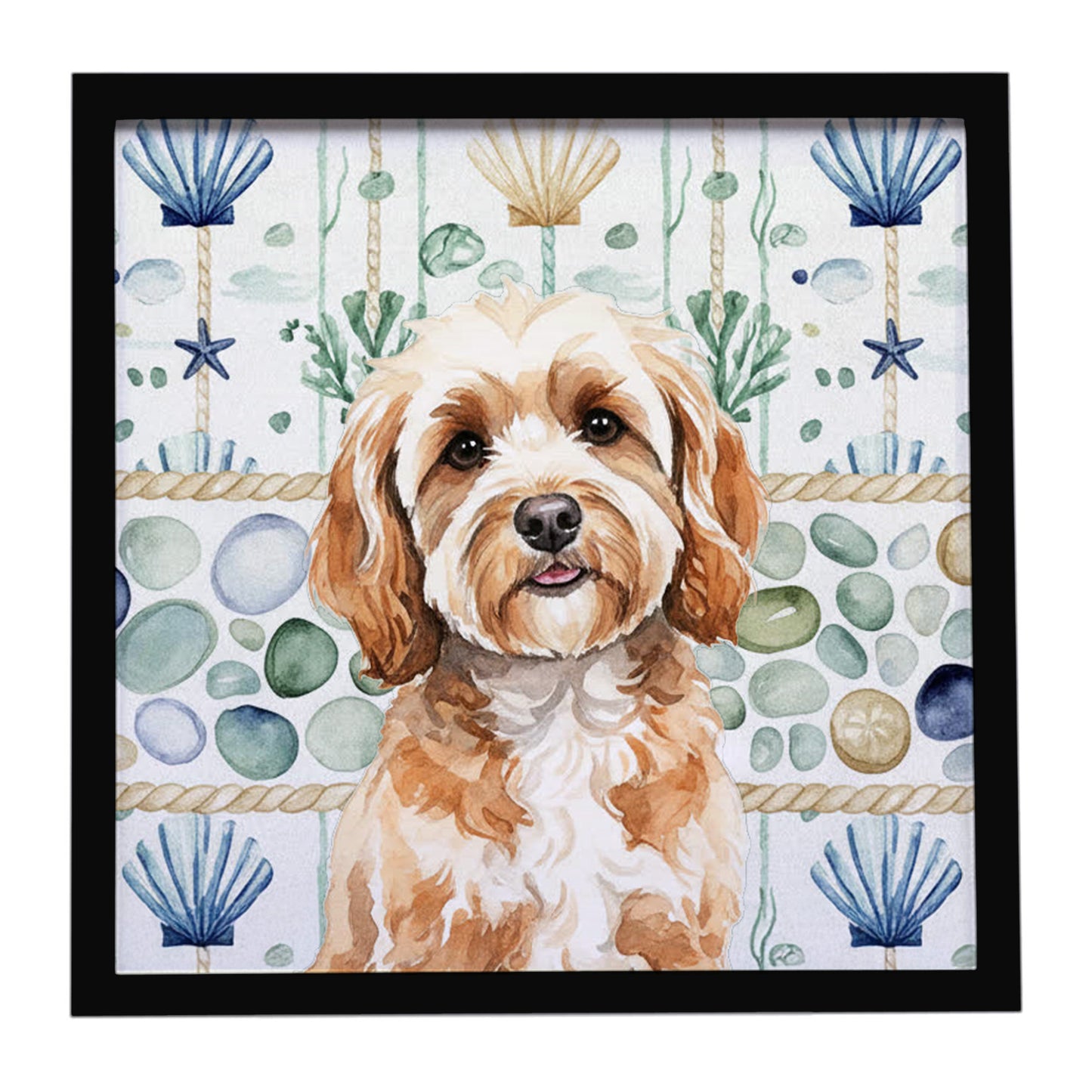 Buy this Cavapoo Coastal Sea Glass Framed Metal Print