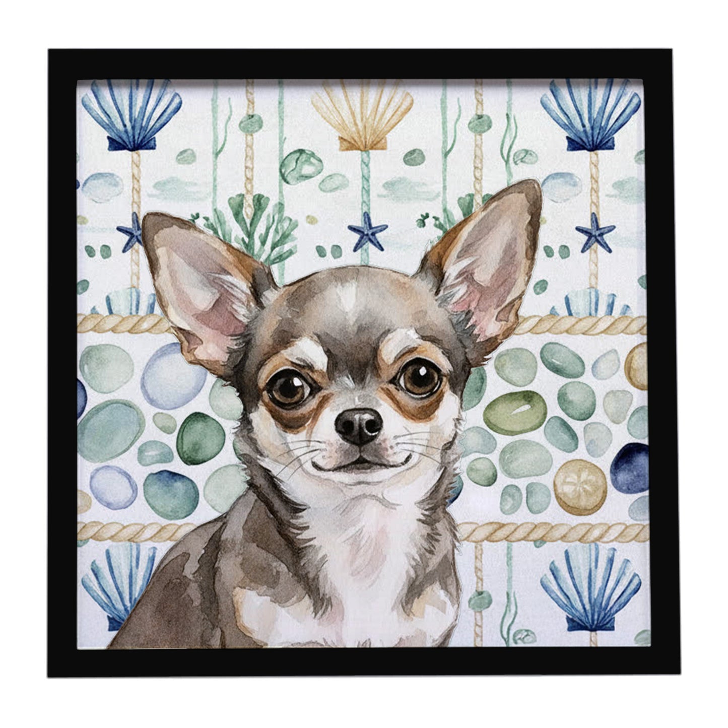 Buy this Chihuahua Coastal Sea Glass Framed Metal Print