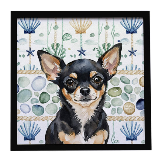 Buy this Black and Tan Chihuahua Coastal Sea Glass Framed Metal Print