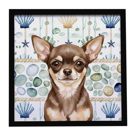 Buy this Chocolate Chihuahua Coastal Sea Glass Framed Metal Print