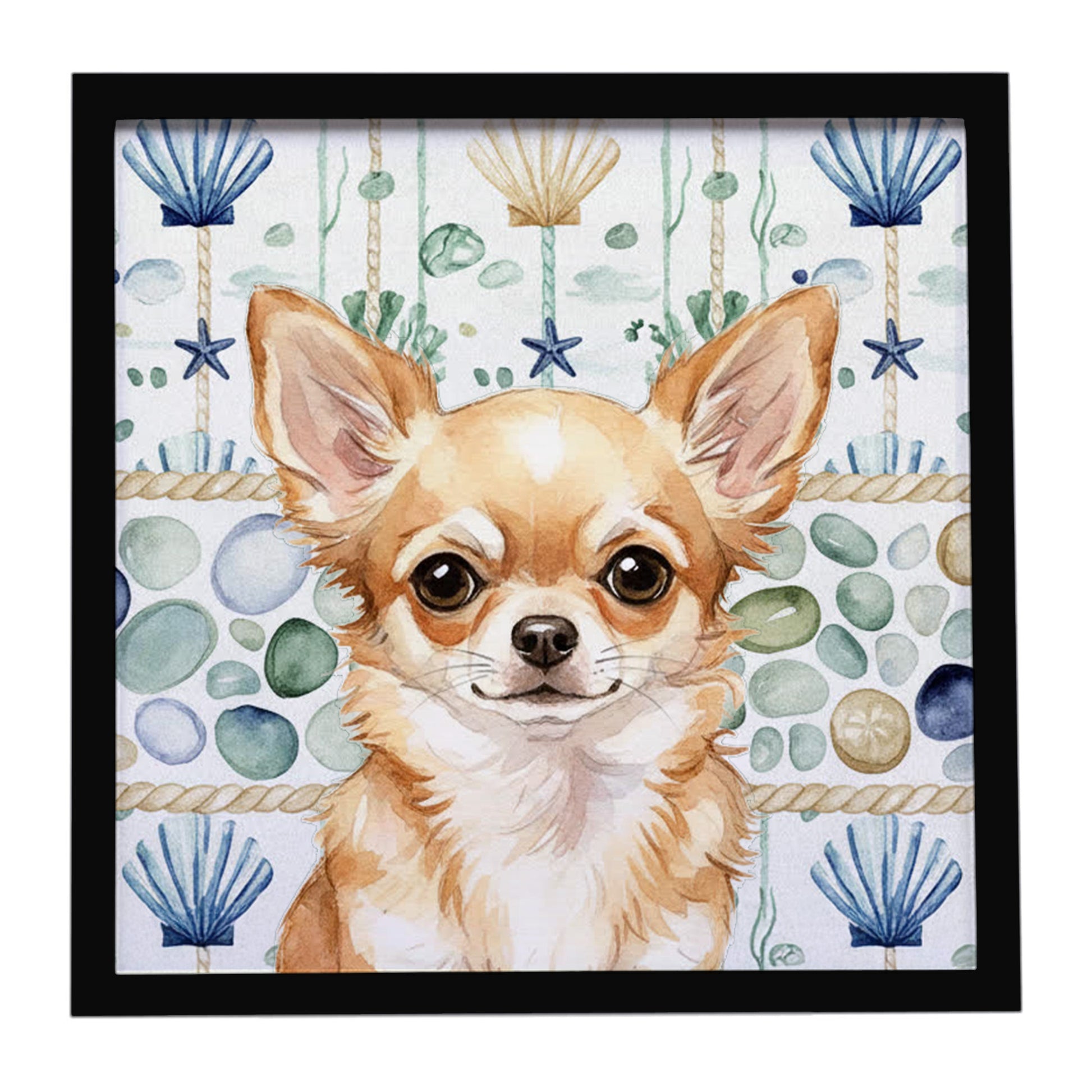 Buy this Fawn Chihuahua Coastal Sea Glass Framed Metal Print