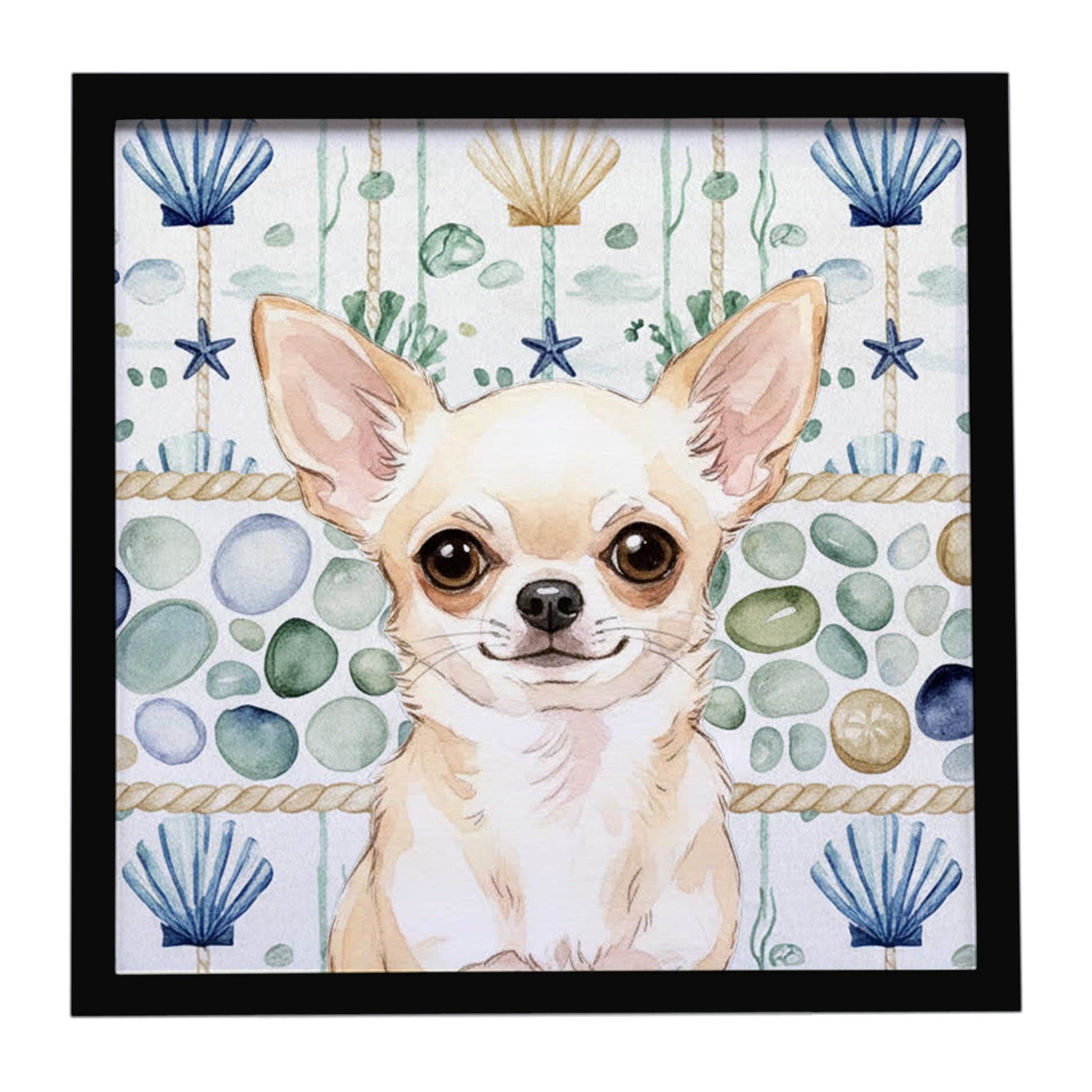 Buy this Cream Chihuahua Coastal Sea Glass Framed Metal Print